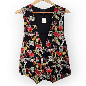 Vintage Nicole Miller Silk Black Bloody Mary Novelty Vest S